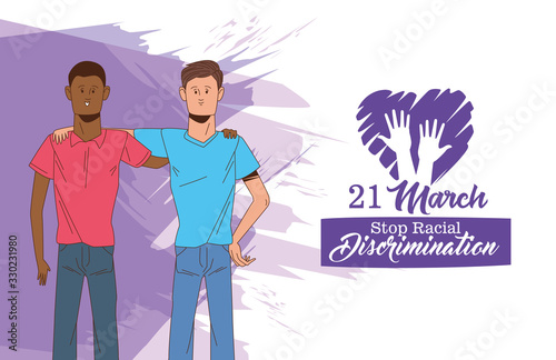 stop racism international day poster with interracial men characters