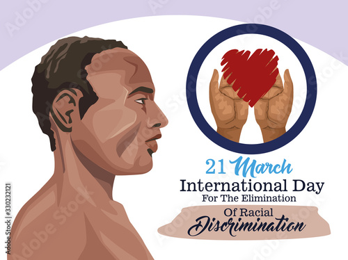 stop racism international day poster with afro man profile