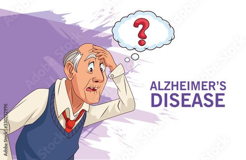 old man patient of alzheimer disease with ask speech bubble