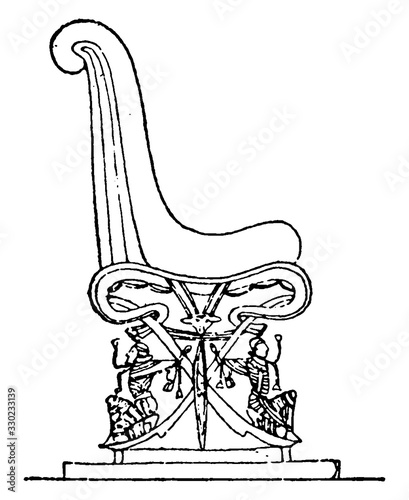 Egyptian Tomb of Ramses III chair, vintage illustration.