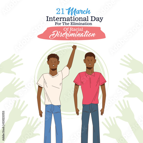 stop racism international day poster with afro men couple
