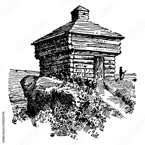 Photos Blockhouse, vintage illustration.