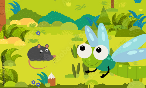 cartoon scene with different european animals in the forest illustration