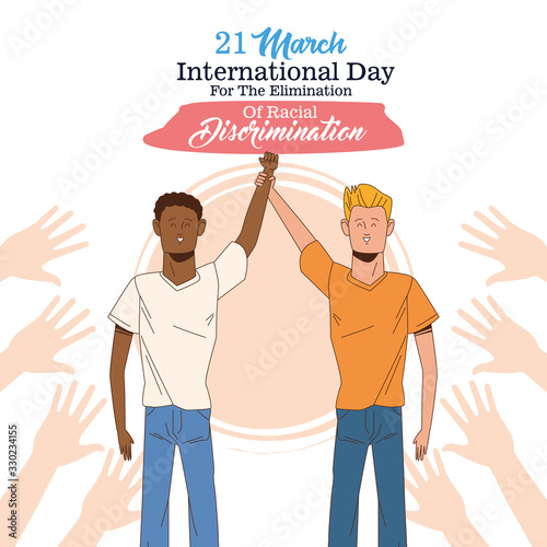 stop racism international day poster with interracial men characters