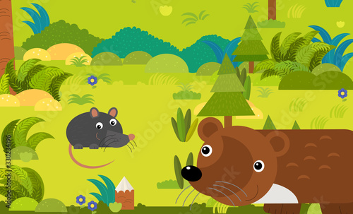 cartoon scene with different european animals in the forest illustration