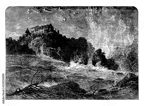 Rhine Falls, vintage illustration.