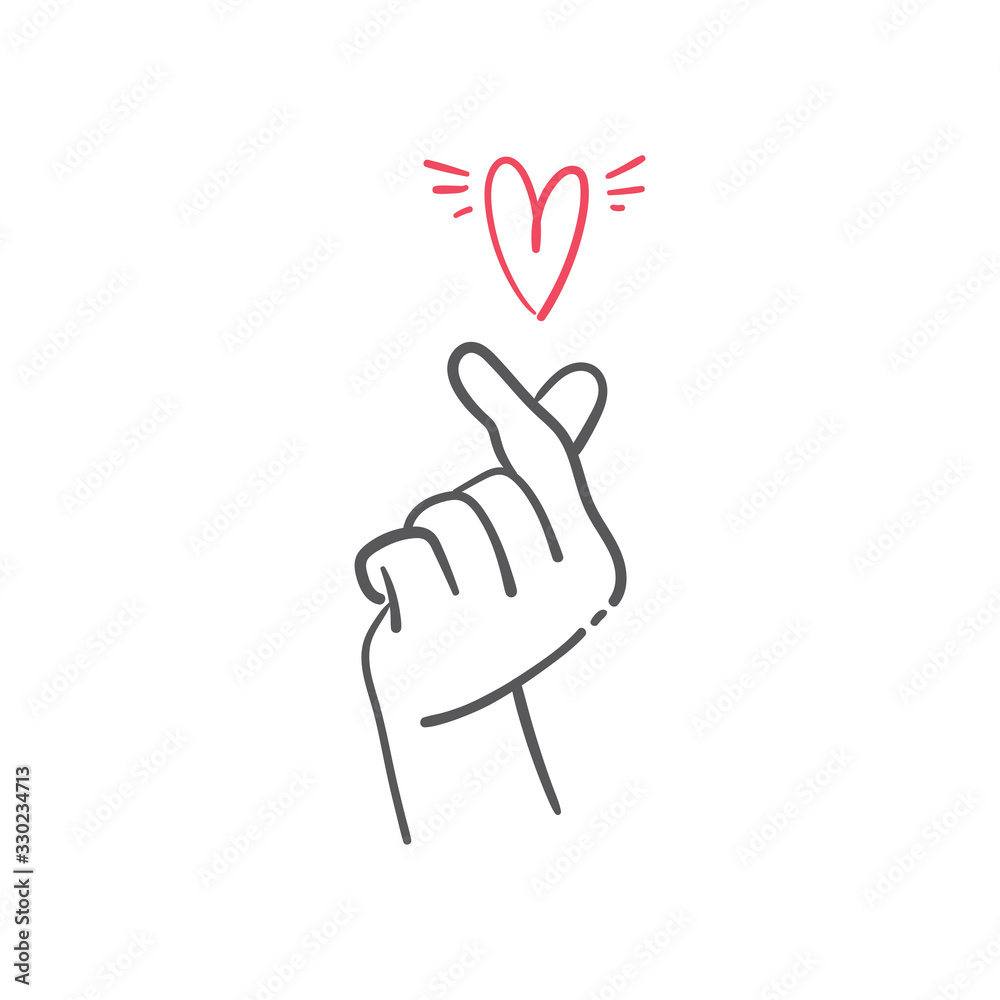 Love finger gesture, korean symbol of love. Asian heart. Illustration doodle. Love finger gesture, korean symbol of love. Asian heart. Illustration doodle.