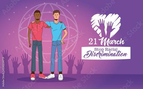 stop racism international day poster with interracial men characters