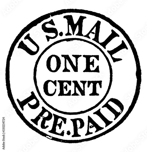 Carriers' One Cent Stamp, 1849, vintage illustration