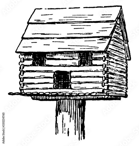 Birdhouse, vintage illustration.