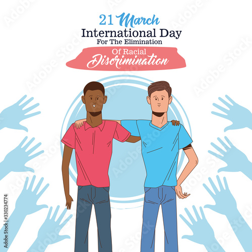 stop racism international day poster with interracial men characters
