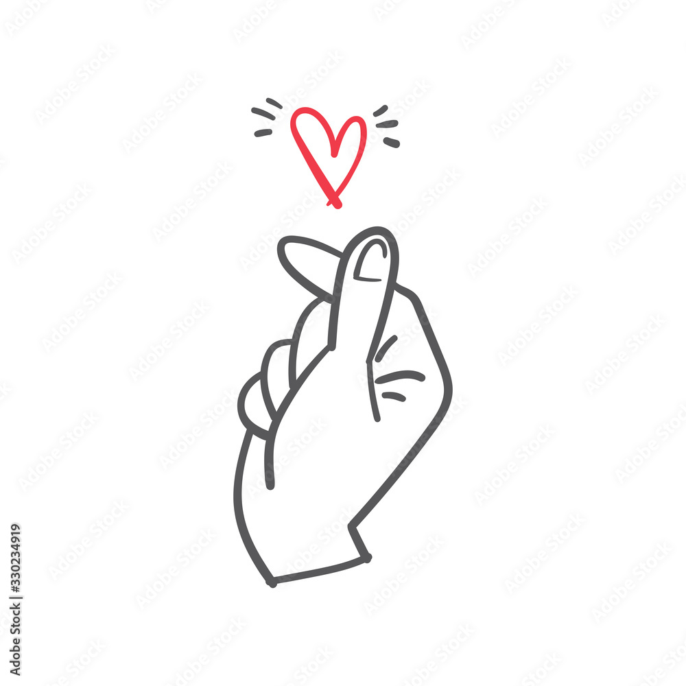 Obraz premium Love finger gesture, korean symbol of love. Asian heart. Illustration doodle.