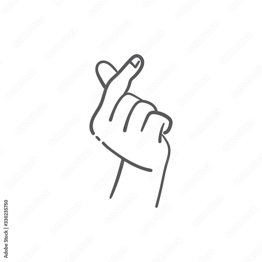 Love finger gesture, korean symbol of love. Asian heart. Illustration doodle. Love finger gesture, korean symbol of love. Asian heart. Illustration doodle.