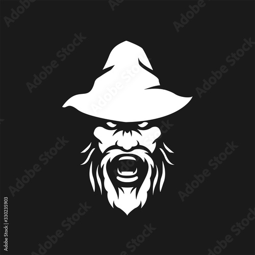old wise black wizard doing rage or angry reaction vector illustration design