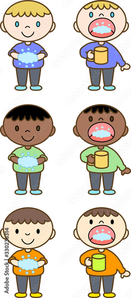 感染症予防の為に手洗いとうがいをする世界の子供たち Children in the world who wash their hands and gargle to prevent infectious diseases 感染症予防の為に手洗いとうがいをする世界の子供たち Children in the world who wash their hands and gargle to prevent infectious diseases