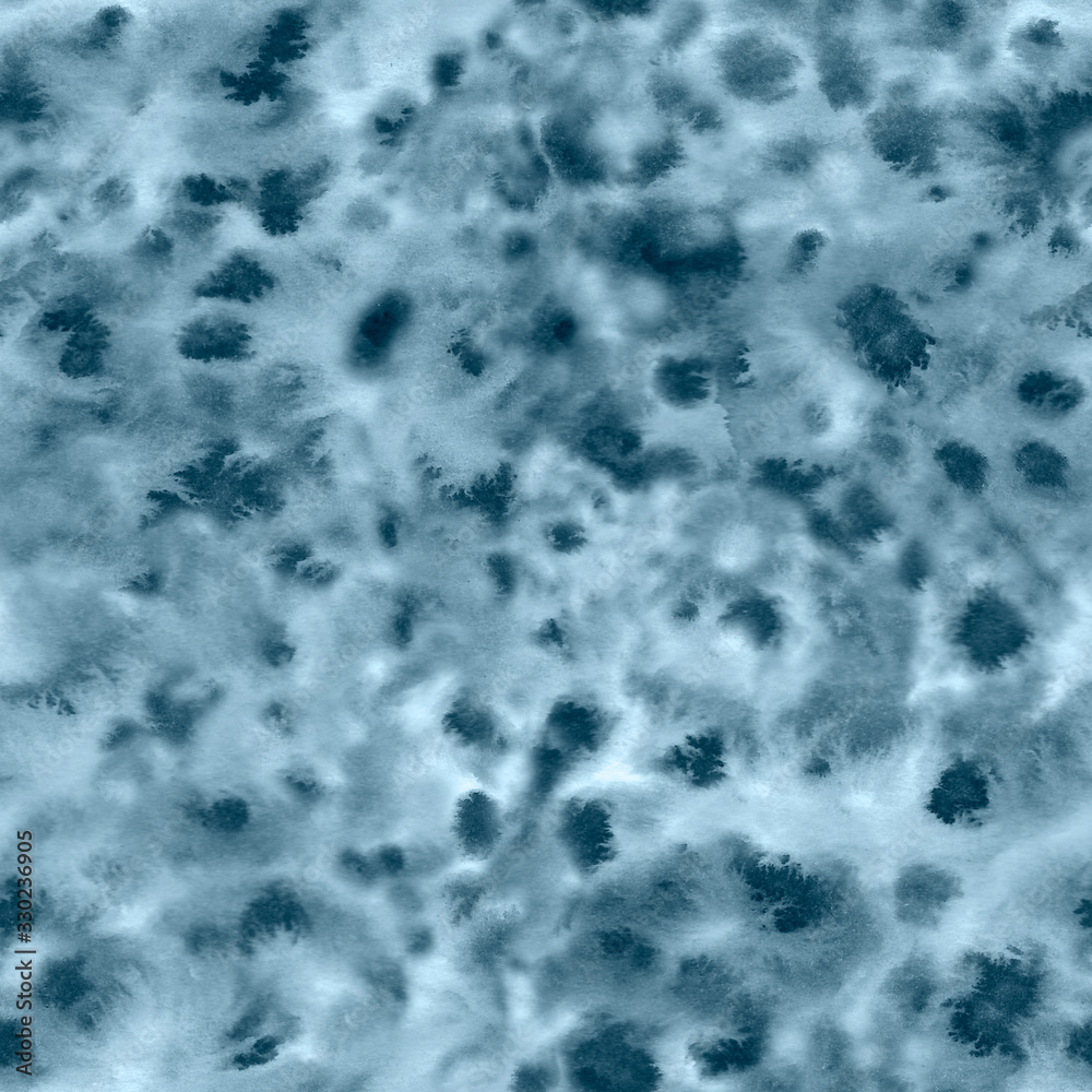 Watercolor bluestone abstract background with splashes, drops. Handpainted texture. Seamless