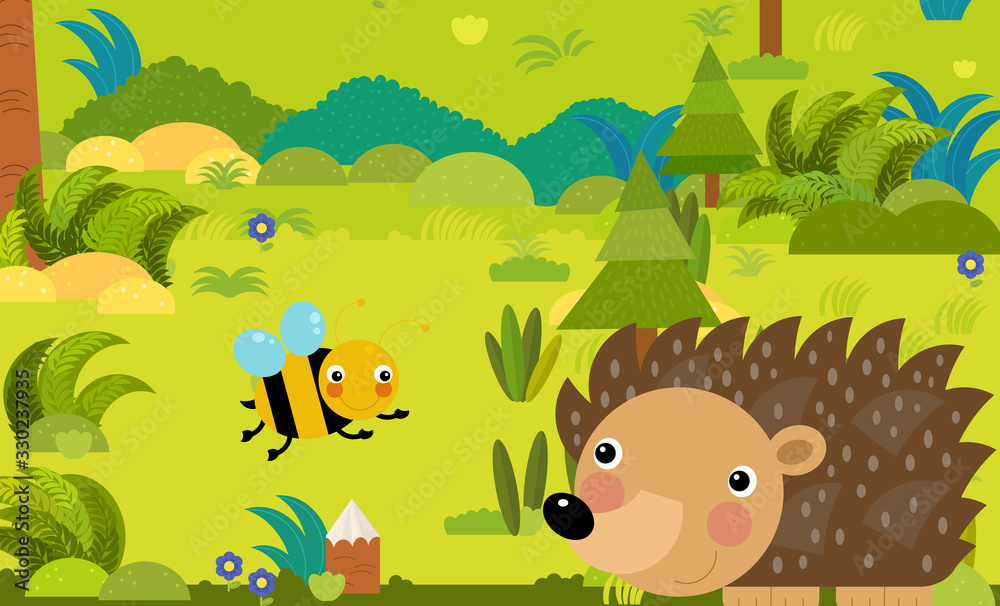 Naklejka premium cartoon scene with different european animals in the forest illustration