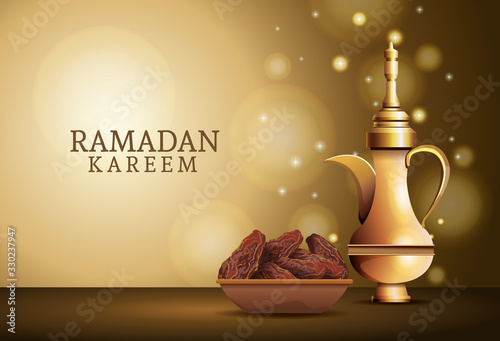 ramadan kareem celebration with golden teapot and food