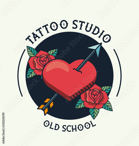 heart and arrow with roses tattoo studio image artistic