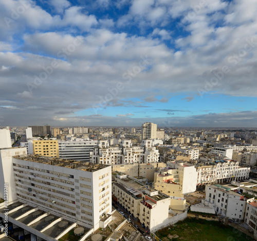 Wide angle view looking down on the white Casablanca cityscape © Reimar