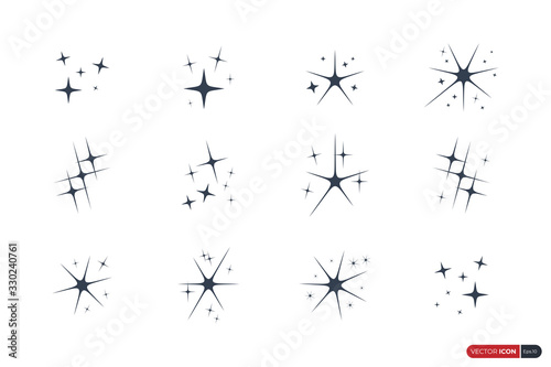 Sparkle Star Icons Set isolated on white background. Flat Vector Icon Design Template Elements