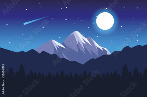 beautiful landscape with mountains night scene