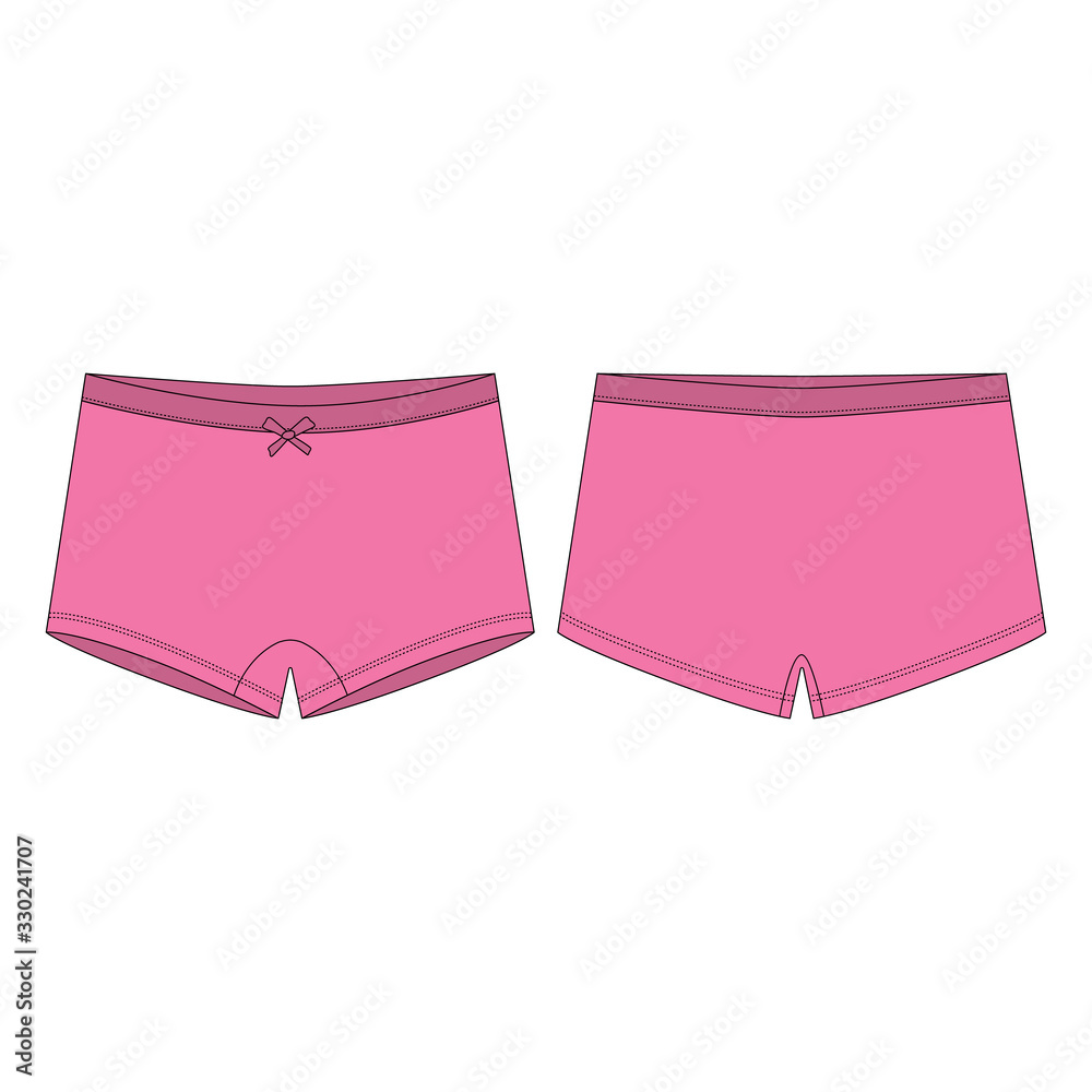 Mini-short knickers in melange fabric on white background. Pink children's knickers. Mini-short knickers in melange fabric on white background. Pink children's knickers.