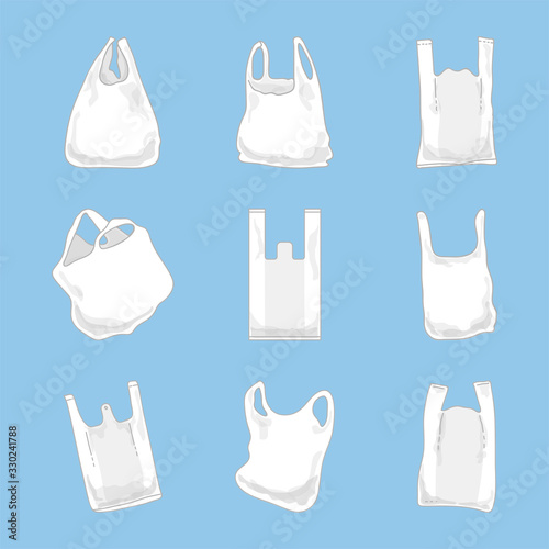 Set of plastic bags hand draw cartoon style. Vector illustration.