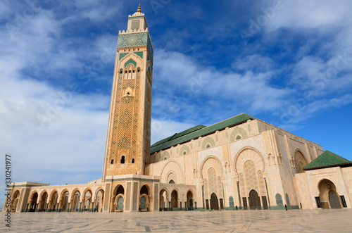 Wide angle view of Hassan II Mosque in Casablanca Morocco