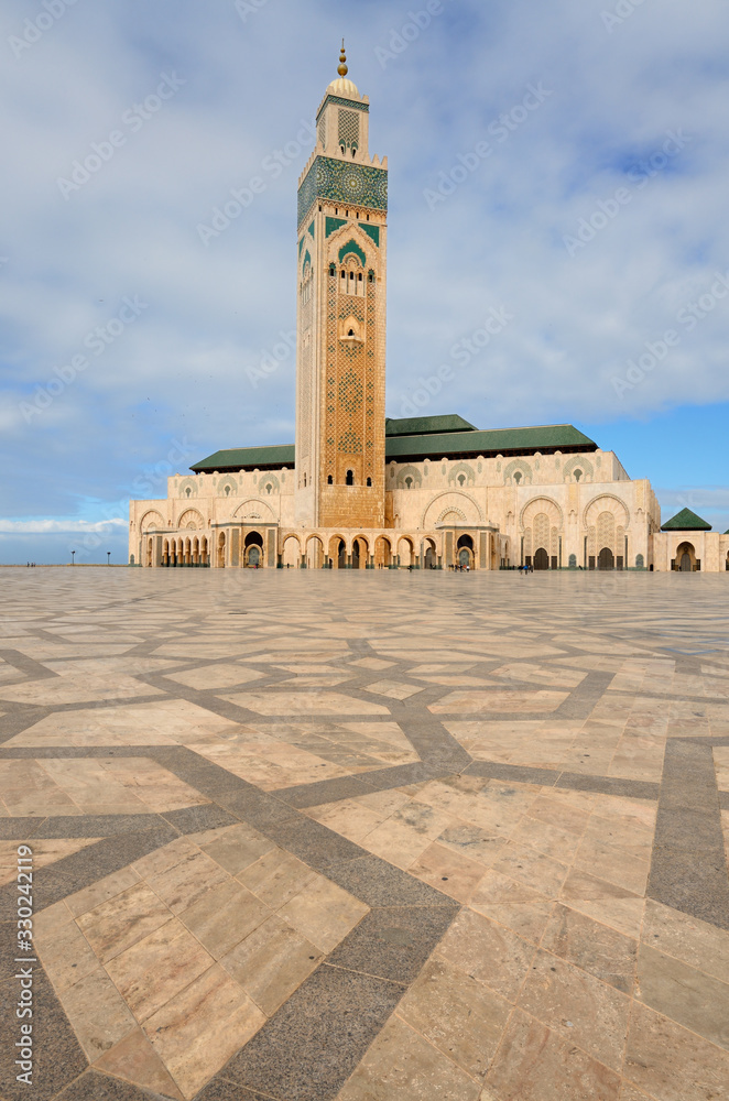 Fototapeta premium Patterned marble plaza at the Hassan II Mosque in Casablanca Morocco