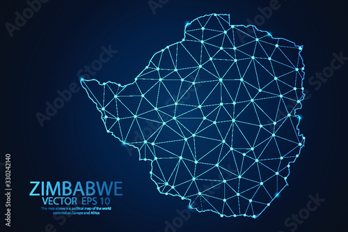 Abstract mash line and point scales on dark background with map of Zimbabwe. Wire frame 3D mesh polygonal network line, design sphere, dot and structure. Vector illustration eps 10.