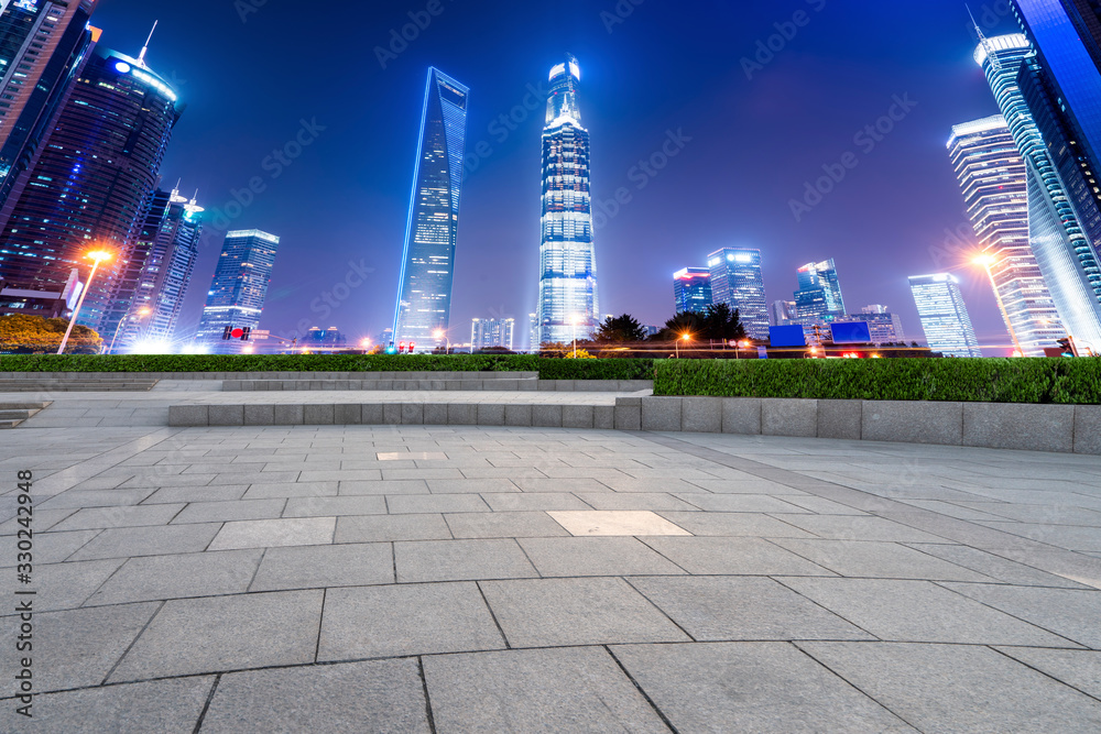 Square Brick Skyline and Night Scenery of Shanghai Architectural Landscape