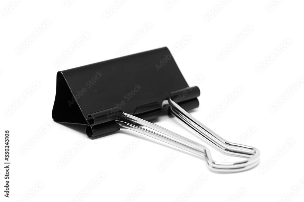 Close up black paper clips isolated on white background. office accessories Close up black paper clips isolated on white background. office accessories