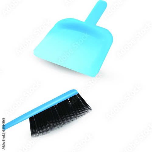 Realistic Rubbish Cleaning Brush Icon Set on White Background