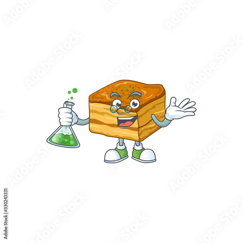 Baklava brainy Professor Cartoon design grasp a glass tube