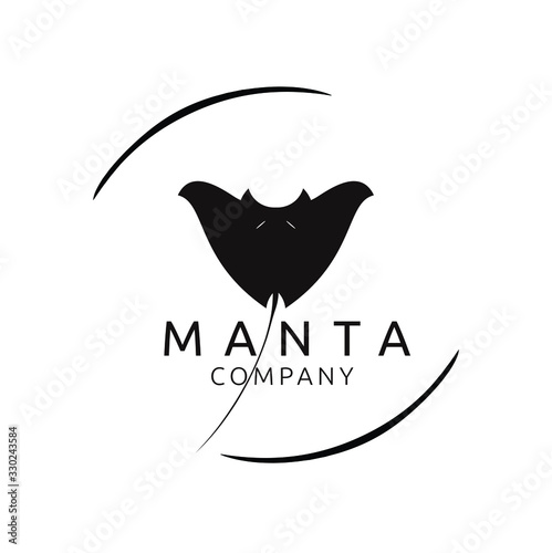 Silhouette of black manta isolated on white background for logo design