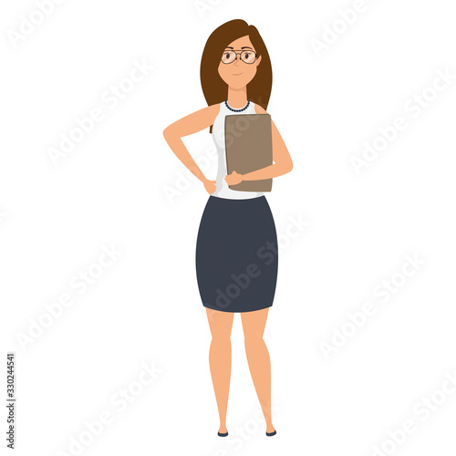 cute young woman with eyeglasses and checklist