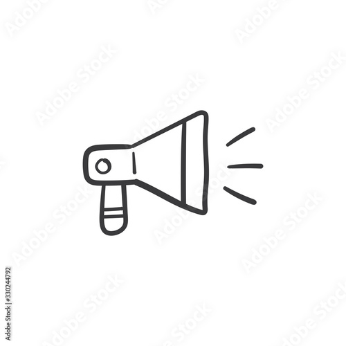 Megaphone doodle illustration, hand drawn loudspeaker vector icon.