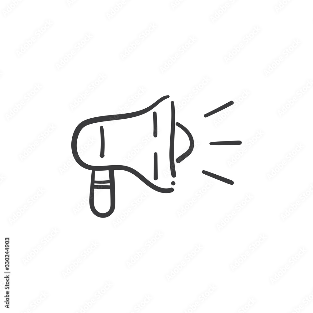 Megaphone doodle illustration, hand drawn loudspeaker vector icon. Megaphone doodle illustration, hand drawn loudspeaker vector icon.