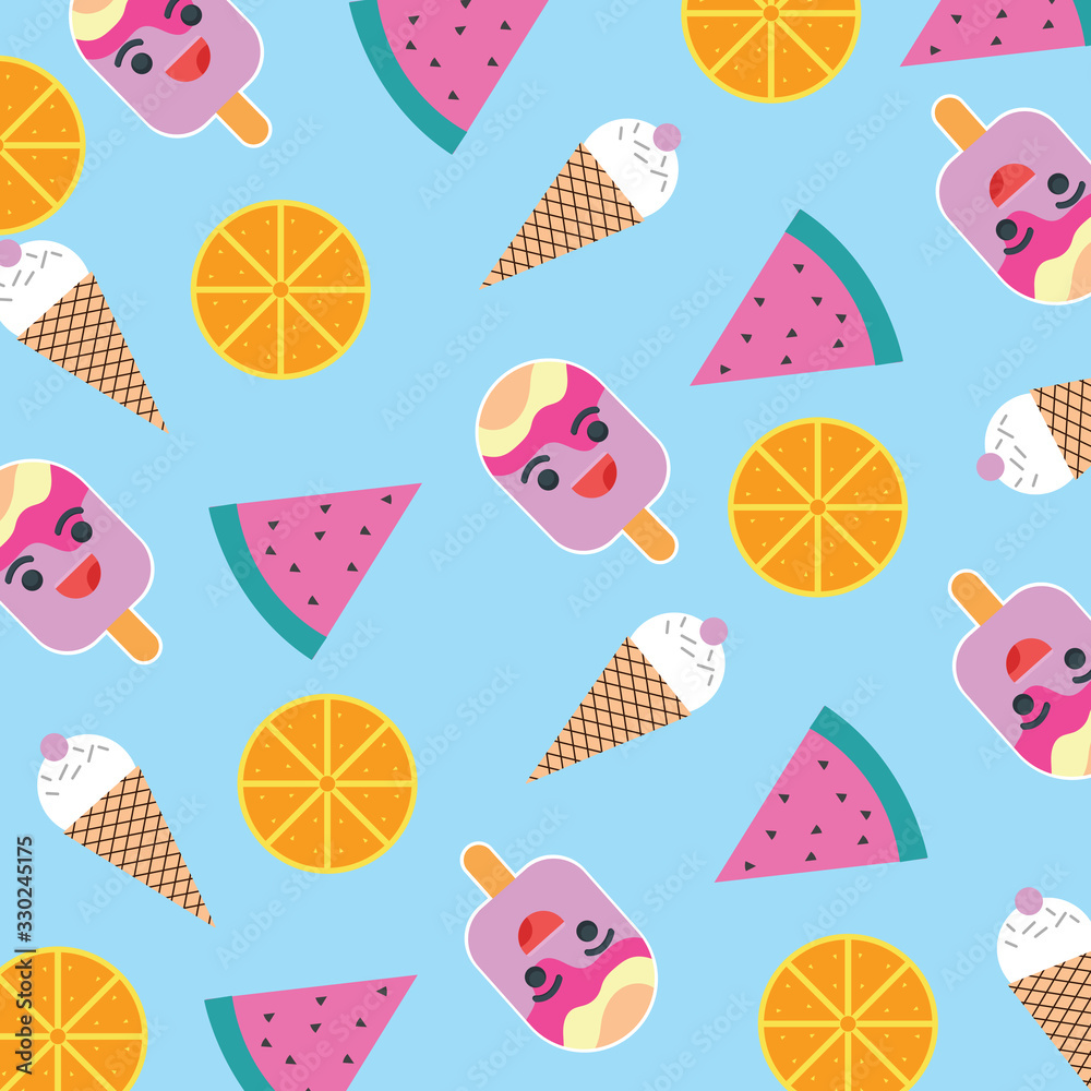 Summertime background. Ice cream. watermelon and lemonade pattern
