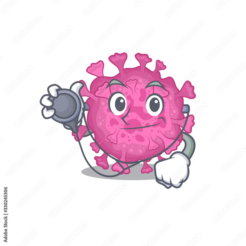 An elegant corona virus organic in a Doctor Cartoon character with tools An elegant corona virus organic in a Doctor Cartoon character with tools