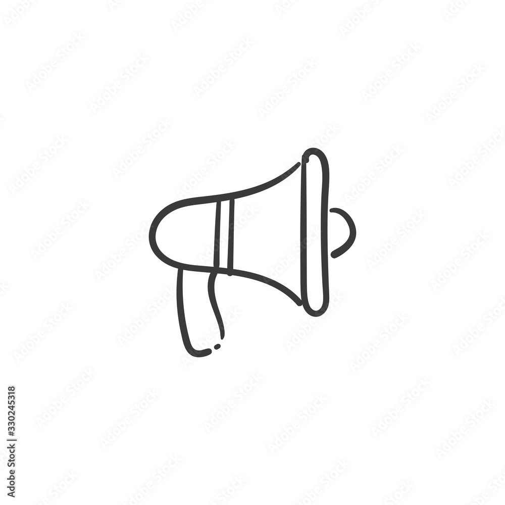 Megaphone doodle illustration, hand drawn loudspeaker vector icon. Megaphone doodle illustration, hand drawn loudspeaker vector icon.