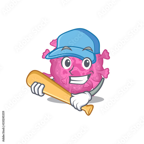 Mascot design style of corona virus organic with baseball stick