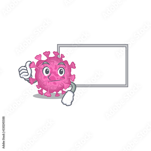 cute corona virus organic cartoon character Thumbs up bring a white board