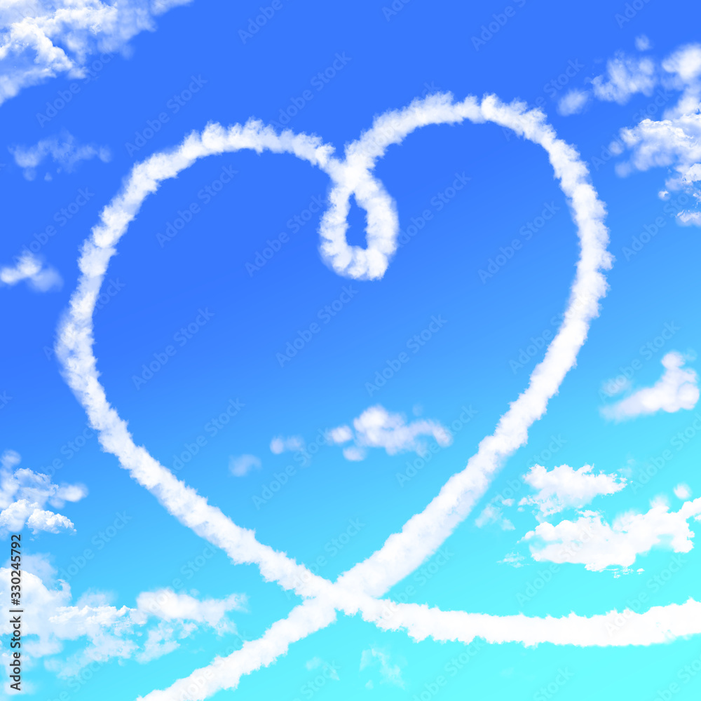 Naklejka premium 青空とハートマークの飛行機雲
