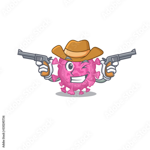 Funny corona virus organic as a cowboy cartoon character holding guns