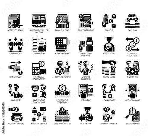 Set of banking thin line and pixel perfect icons for any web and app project.