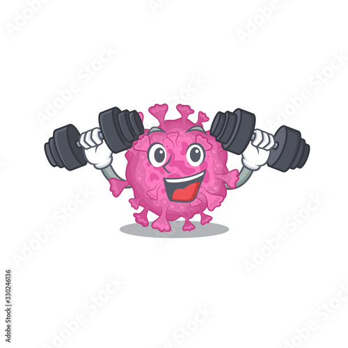 Smiley Fitness exercise corona virus organic cartoon character raising barbells