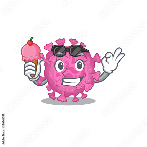 cartoon character of corona virus organic holding an ice cream