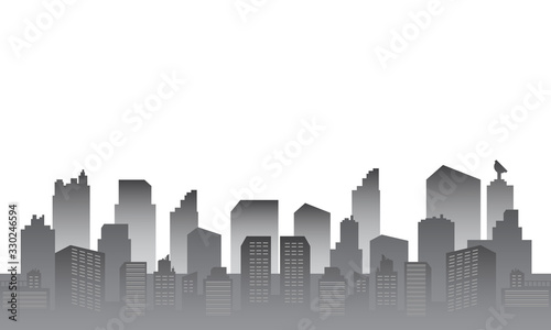 City silhouette with white gray color gradient.